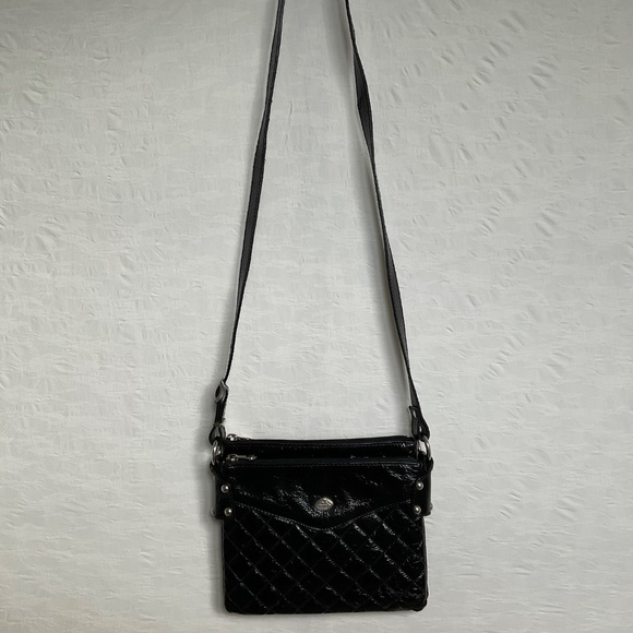 The Trend Quilted Patent Leather Shoulder Crossbody Purse Black w/ Silver Studs - Picture 6 of 16